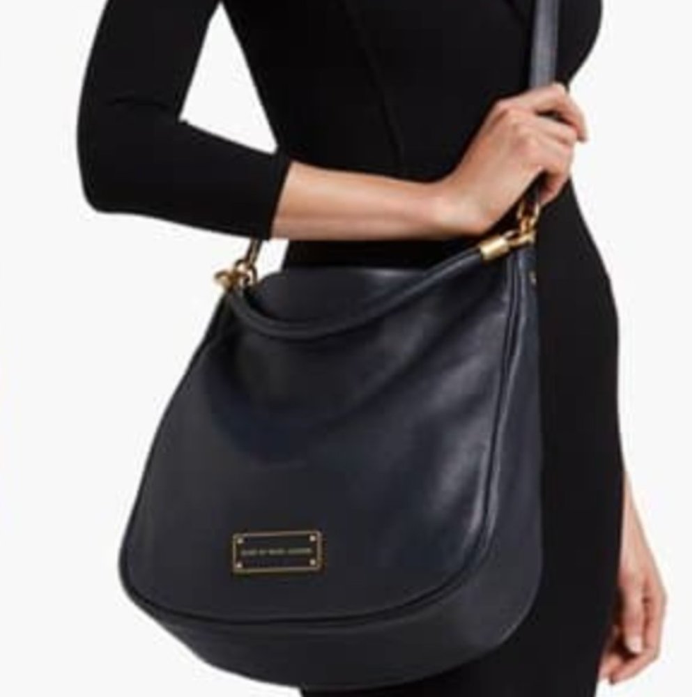 Marc by Marc Jacobs Black Leather Hobo Shoulder Bag with Gold Hardware